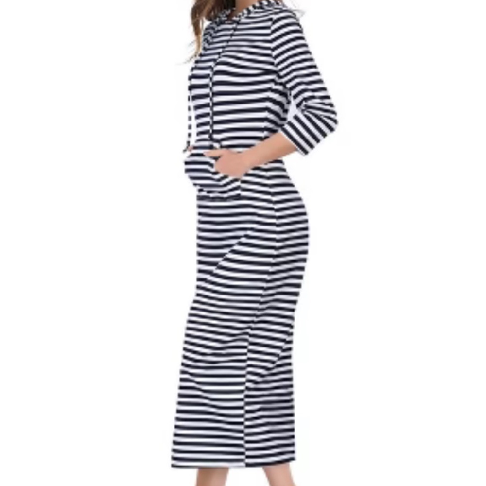 MISSKY Women's Casual Pocket Slim Pullover Maxi Hoodie Dress - Picture 2 of 5